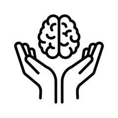 Hands holding a brain icon, isolated on