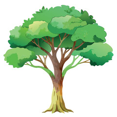 Beautiful green tree illustration with layered foliage and a textured trunk, in a clean, watercolor-style design.
