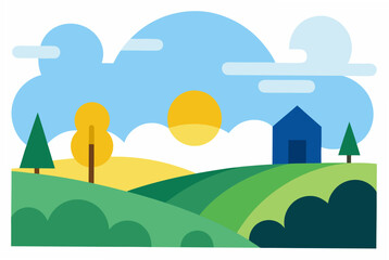 Fototapeta premium Landscape with blue house