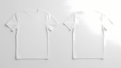 Plain white crew neck t-shirt mockup showing front and back views. Blank, clean template for apparel design presentation or e-commerce