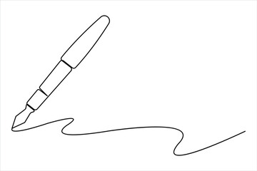 Naklejka premium One continuous line art drawing of pen writing design. pen line art design vector illustration