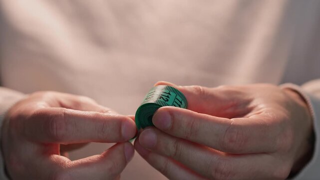 Markings with centimeters and decimeters on a measuring tape