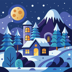 Fototapeta premium Cute winter icons in flat outline style