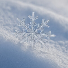 Macro snowflake image with smooth, softly blurred backdrop for calm winter themes