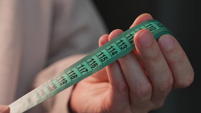 Markings with centimeters and decimeters on a measuring tape