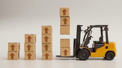 Yellow forklift stacking multiple cardboard boxes showing warehouse workflow
