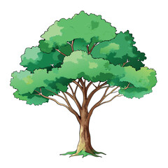 Beautiful green tree illustration with layered foliage and a textured trunk, in a clean, watercolor-style design.