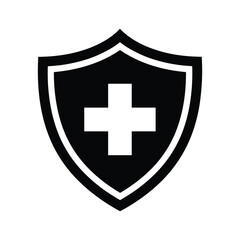 Fototapeta premium Health protection shield icon with a medical cross symbol, representing safety and security