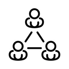Three connected people icon symbolizing teamwork, networking, and social structure