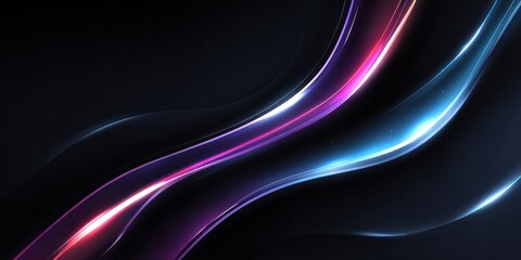 Abstract digital artwork featuring flowing, luminous ribbons in purple, pink, and blue hues