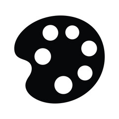 Black silhouette icon of an artists paint palette with paint spots, isolated on