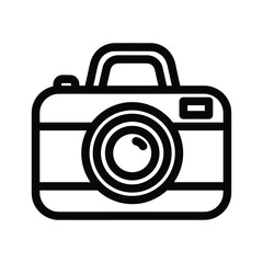 Simple line art icon of a vintage camera, isolated on