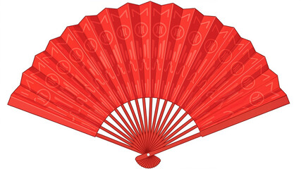 Red paper fan with bright radial pattern in traditional style  
