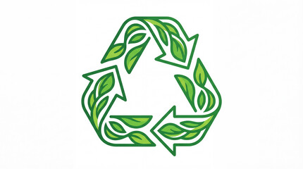 Fototapeta premium Recycling symbol with green leaves on a white background