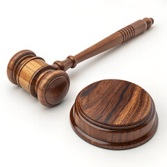 "Wooden Gavel and Sounding Block - Judge Courtroom Hammer with Base Isolated"