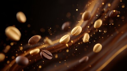 Caramel spices surround roasted peanuts and coffee beans, creating a sensory delight in a captivating display at a culinary event