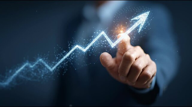 Arrow of Growth: A person's hand traces the upward trajectory of a glowing arrow, symbolizing the relentless pursuit of growth, innovation, and advancement.