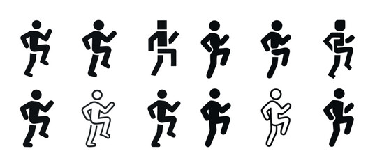Set of stick figure icons showing different running poses