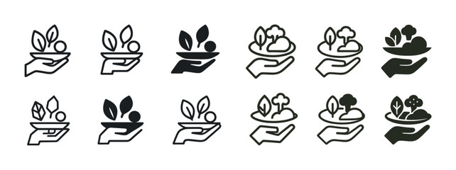 Hand holding plant icon set in various styles