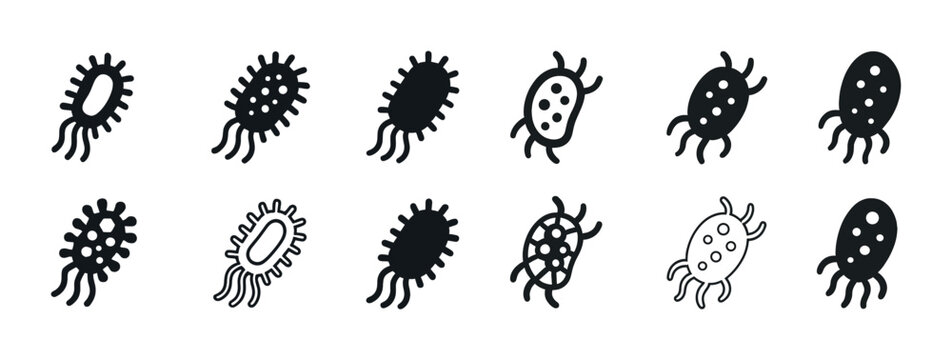 Illustration of diverse bacteria icon set