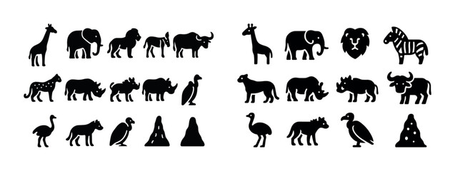 Obraz premium Silhouette collection of african safari animals and landmarks