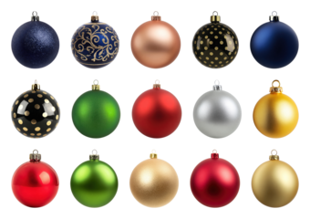PNG Colorful festive Christmas ornaments, element set on transparent background