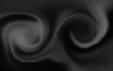 A monochrome swirl created with pixelated distortion and heavy noise texture. Ideal for modern graphics, backgrounds, digital art, tech themes, glitch effects, and creative design projects.