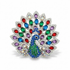 Cute Gem-Embellished Peacock Brooch Ideal for Fashion in a Charming Background