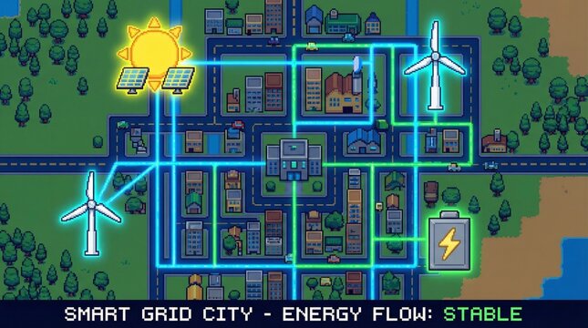 Pixel art smart grid city map