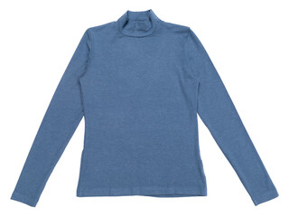 A top view of a classic indigo turtleneck, isolated on a white background