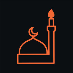 Fototapeta premium Orange outline of a mosque with a crescent moon and a minaret on a dark gray background design