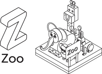 Isometric Zoo Scene With Letter Z And Word Zoo