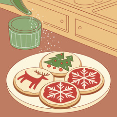 Festive Christmas Cookies with Sprinkles and Holiday Designs.