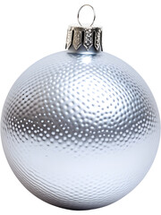 Obraz premium Smooth silver Christmas ornament ball isolated on transparent background, ideal for modern winter themes, festive branding, elegant decor, and clean seasonal layouts.