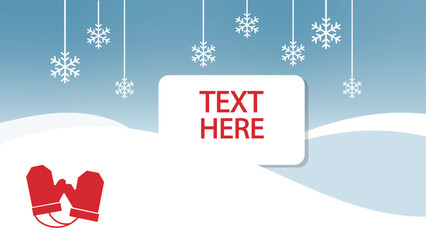 Minimal Christmas Winter Background with Hanging Snowflakes and Red Mittens Illustration