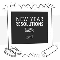 New Year Resolutions Fitness Goals with Sneakers and Yoga Mat.