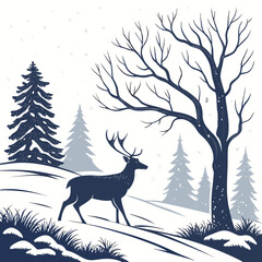 Silhouette of a Deer in a Winter Landscape.