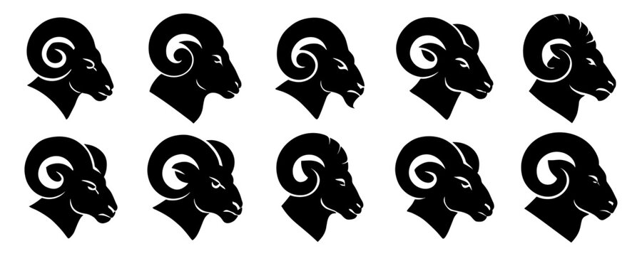 Ram head with curved horns and sharp facial structure. The silhouette highlights strength and clarity of form
