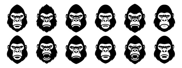 Gorilla head with expressive facial features and strong structure. The silhouette highlights power and emotional intensity