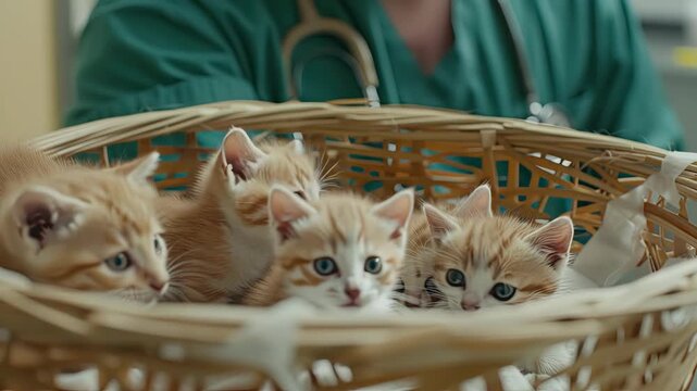 Fluffy orange kittens are receiving gentle attention and care in a warm and safe setting, showcasing their playful nature and charm