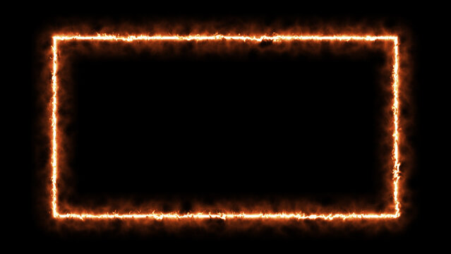 Glowing neon thunder light rectangle frame isolated on black background