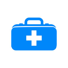 Obraz premium Vector icon of blue first aid kit for medical emergency use