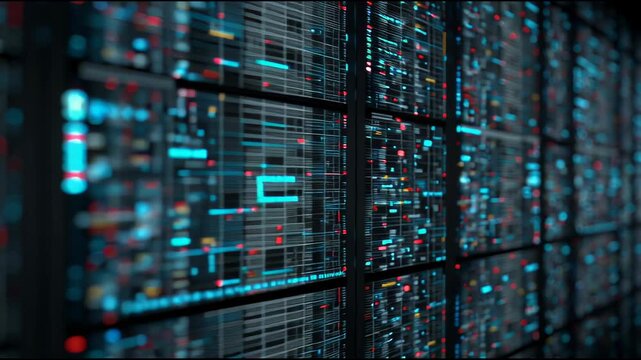 Digital Matrix: A close-up shot of a high-tech server room showcases a complex array of circuit boards, glowing with data streams.