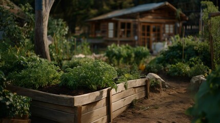 A startup demonstrating a compact home-scale biodigester in a backyard garden, organic scraps slowly turning into biogas that powers a small outdoor stove &mdash; household renewable energy and