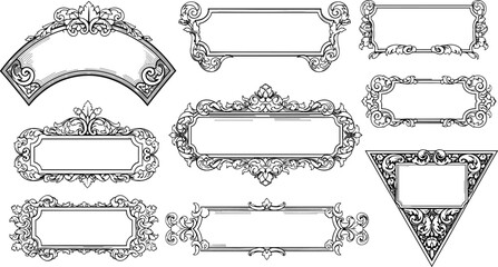 "Ornate vintage frames, decorative borders, scrollwork flourishes, classical design, elegant templates, retro line art, certificate embellishments, artistic layout"