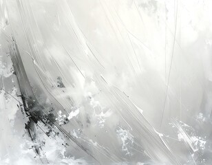 Ethereal abstract; translucent white sweeps cross in diagonal over swirling grays and blacks creating dynamic energy