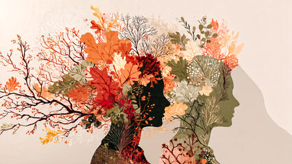 Silhouettes avec feuilles et branchages