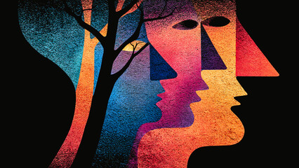 Visage et arbre, illustration abstraite