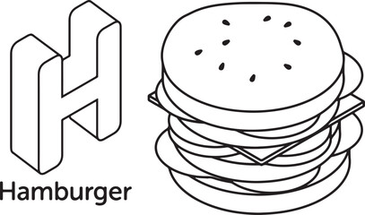 Letter H and Hamburger illustration