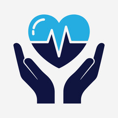 Vector icon of heart in hands icon, health care concept